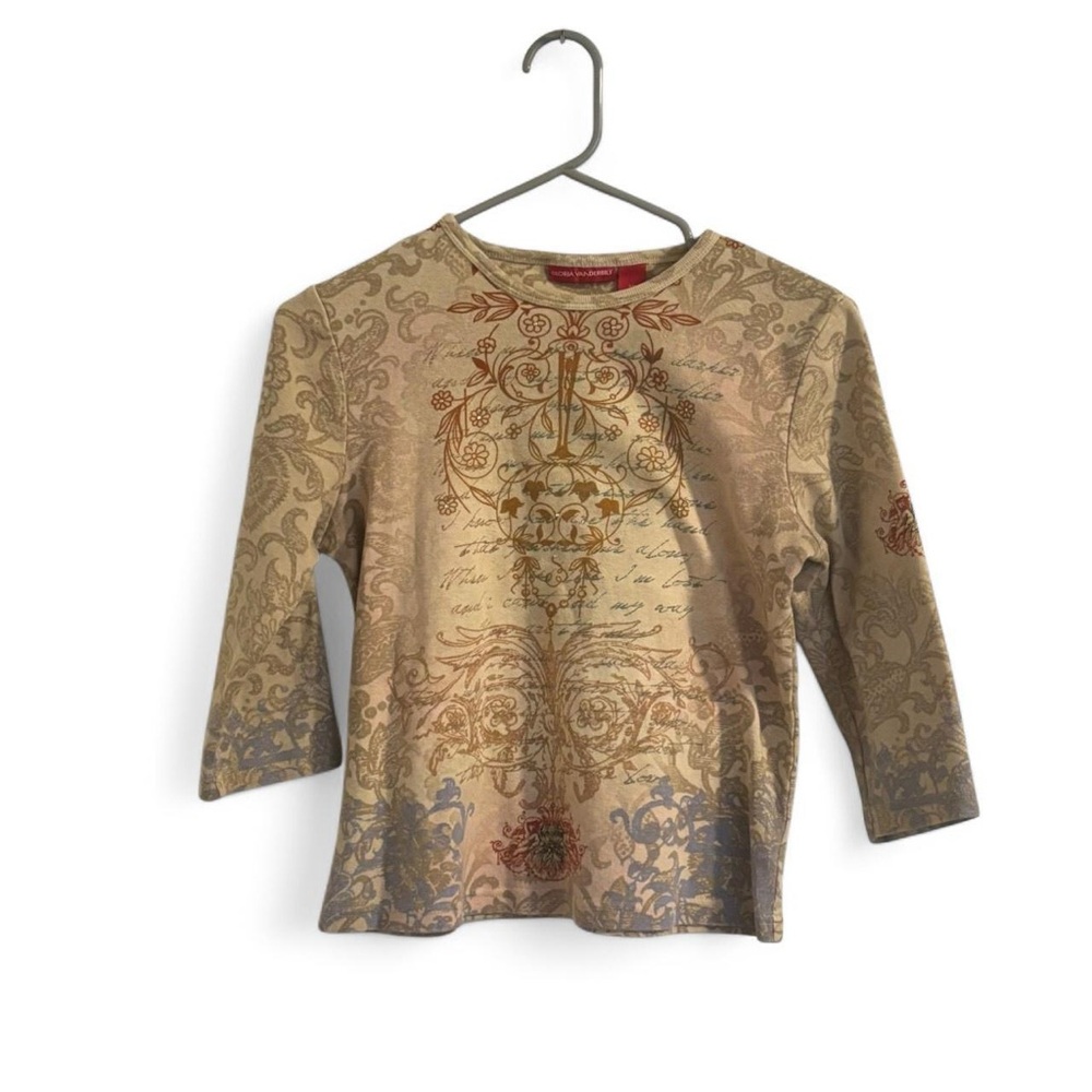 Gloria Vanderbilt 100% Cotton 3/4 Sleeve Graphic Top